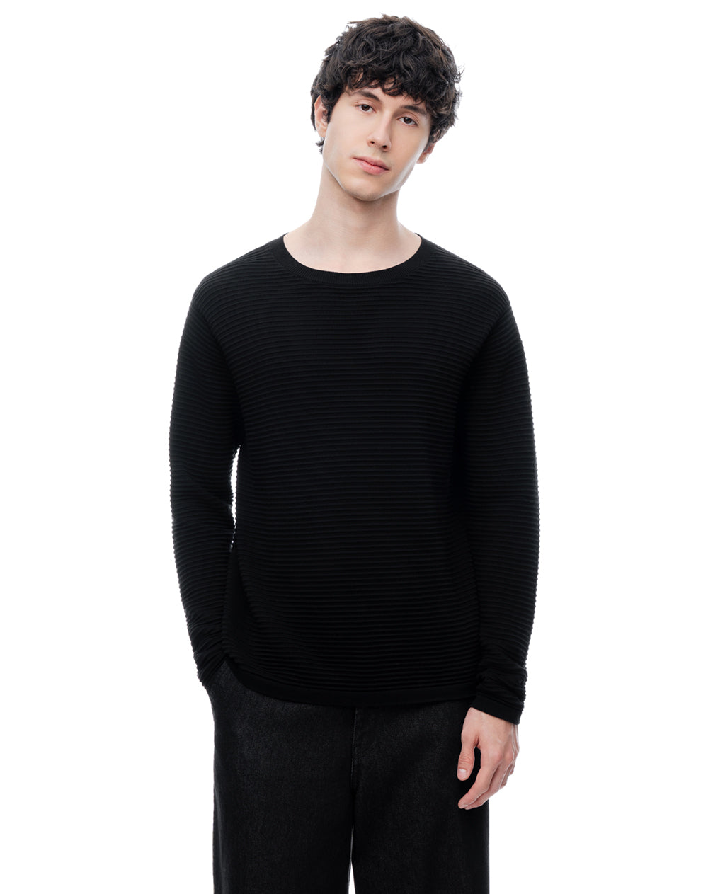 Buzo regular tejido de punto algodón negro hombre