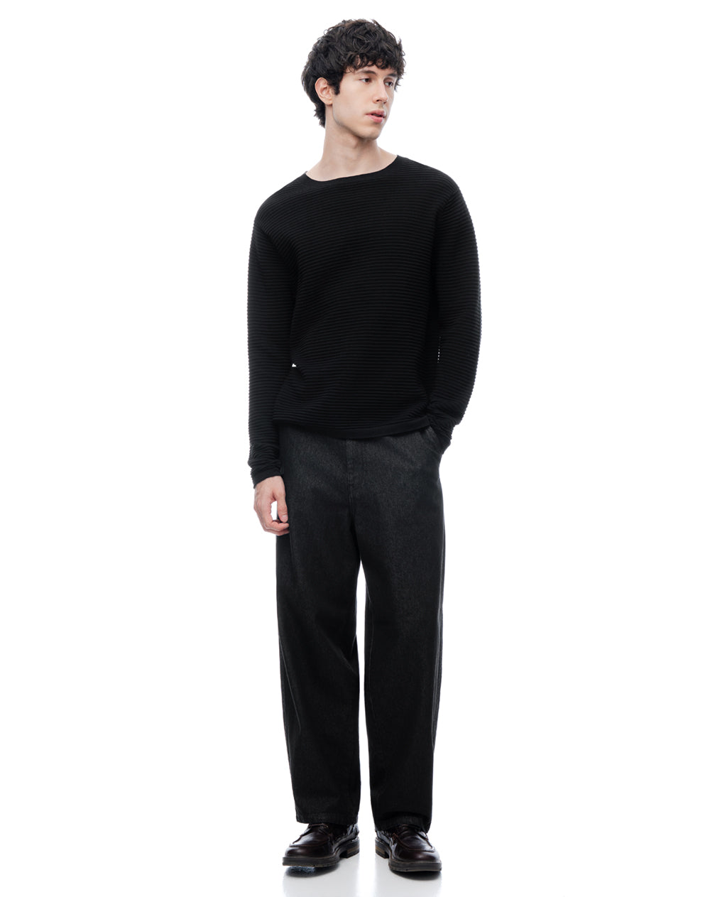 Buzo regular tejido de punto algodón negro hombre