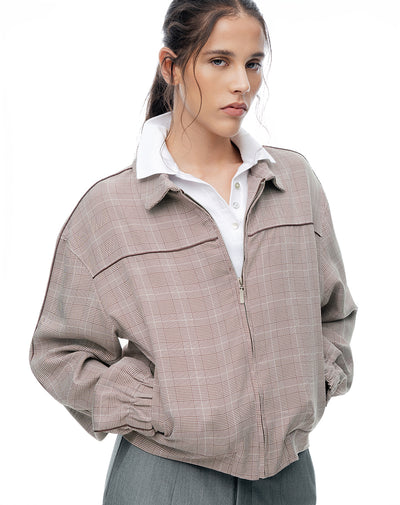 Chaqueta regular café cuadros mujer