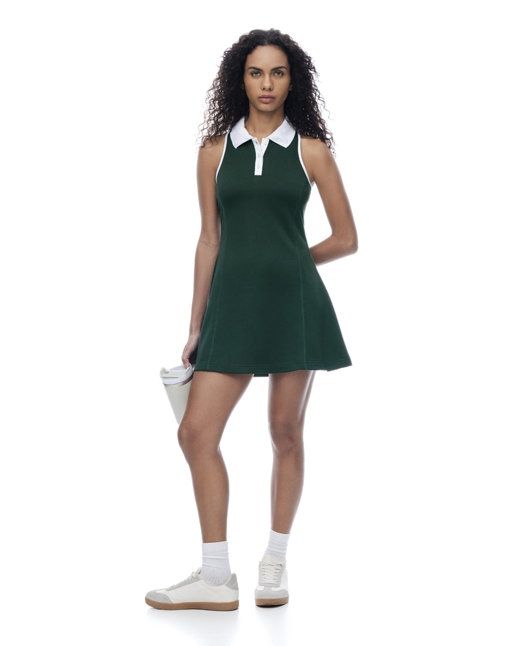 Vestido tipo polo tejido verde mujer