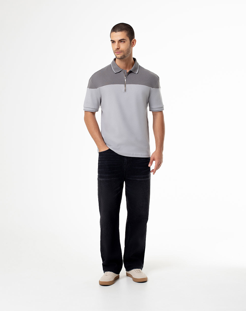Polo regular fit gris bloques