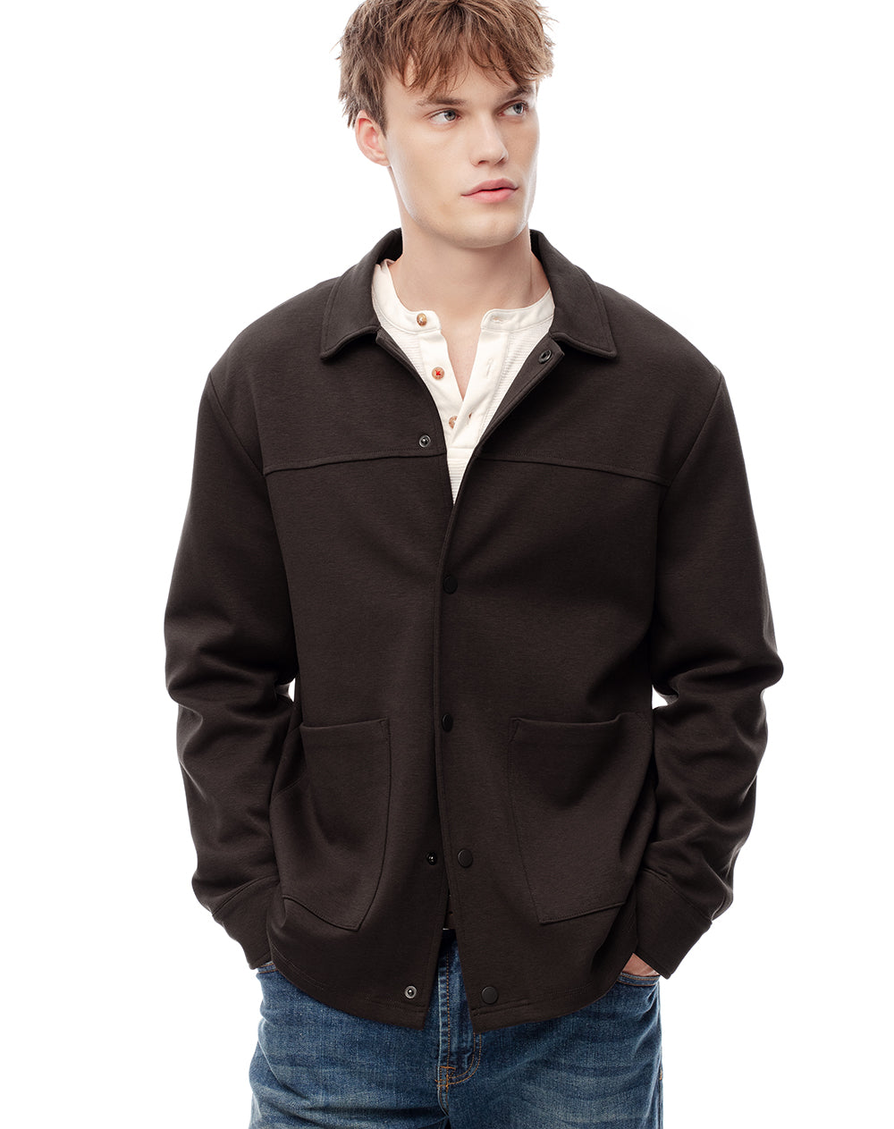 Chaqueta regular fit sin capucha chocolate