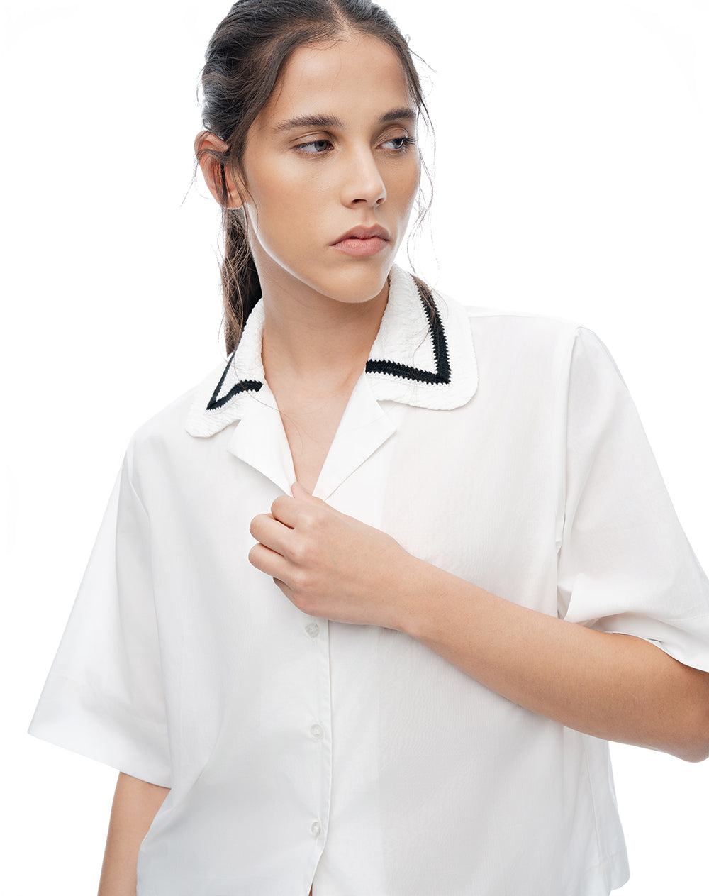 Camisa manga corta oversize blanca mujer
