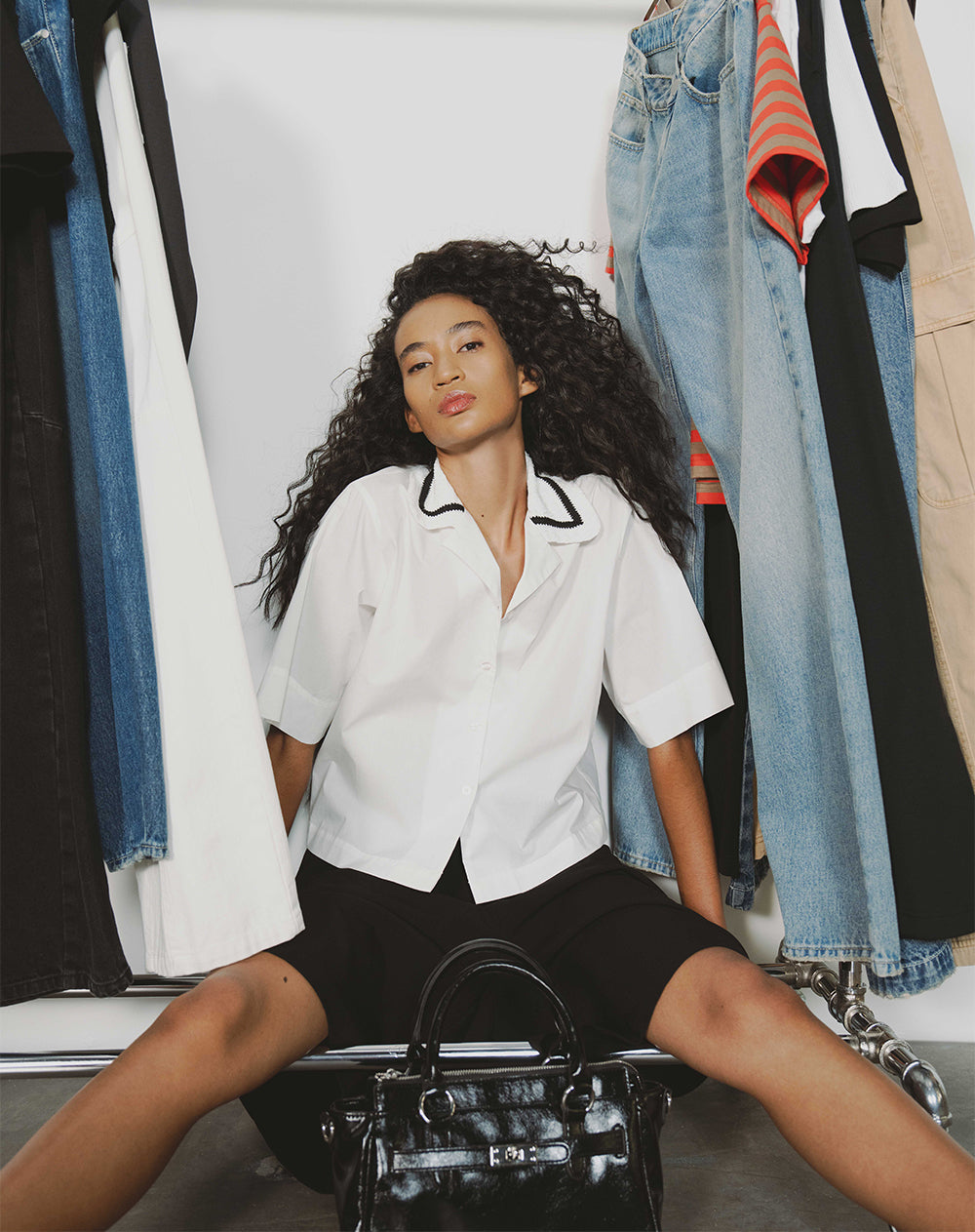 Camisa manga corta oversize blanca mujer