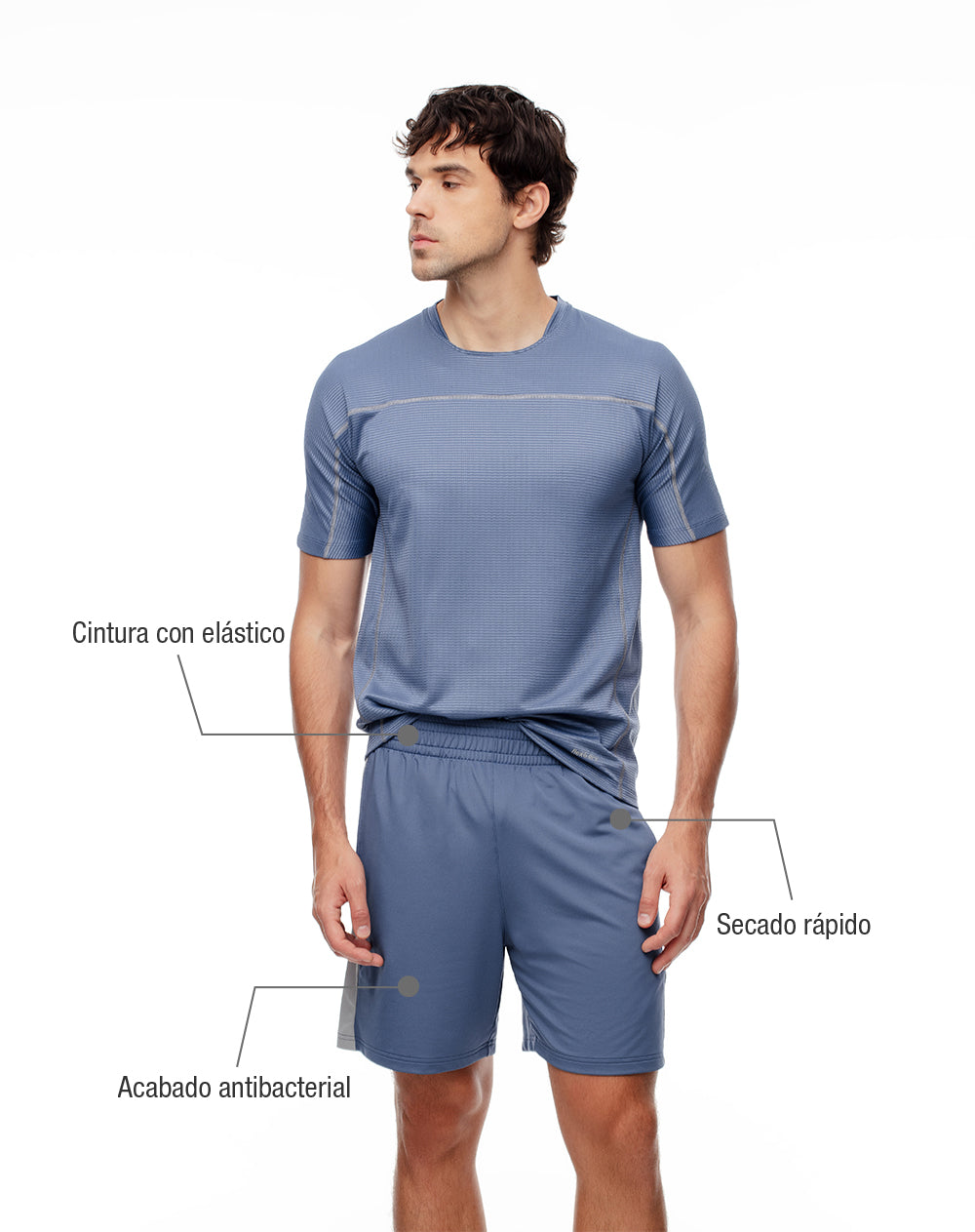 Pantaloneta deportiva antibacterial azul hombre