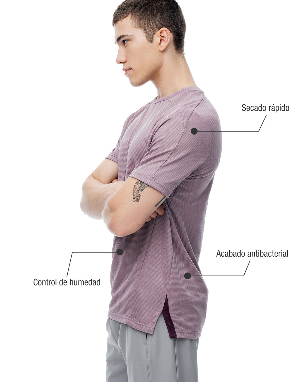 Camiseta slim manga corta lila hombre