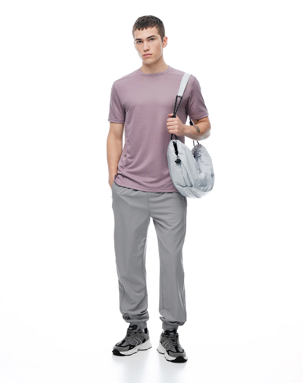 Camiseta slim manga corta lila hombre