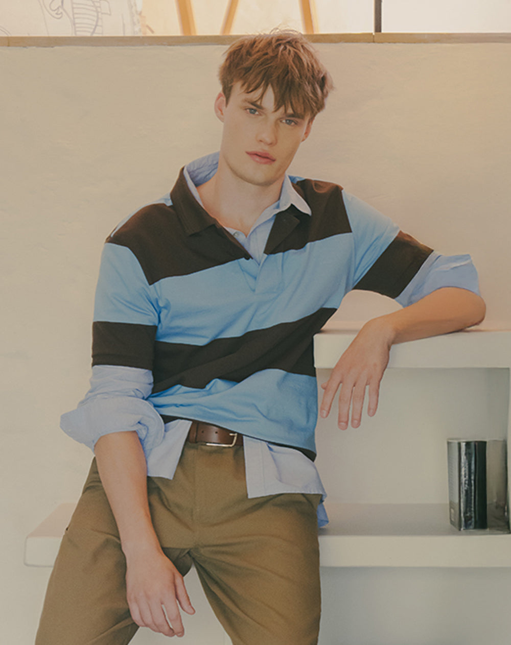 Polo regular algodón azul rayas hombre