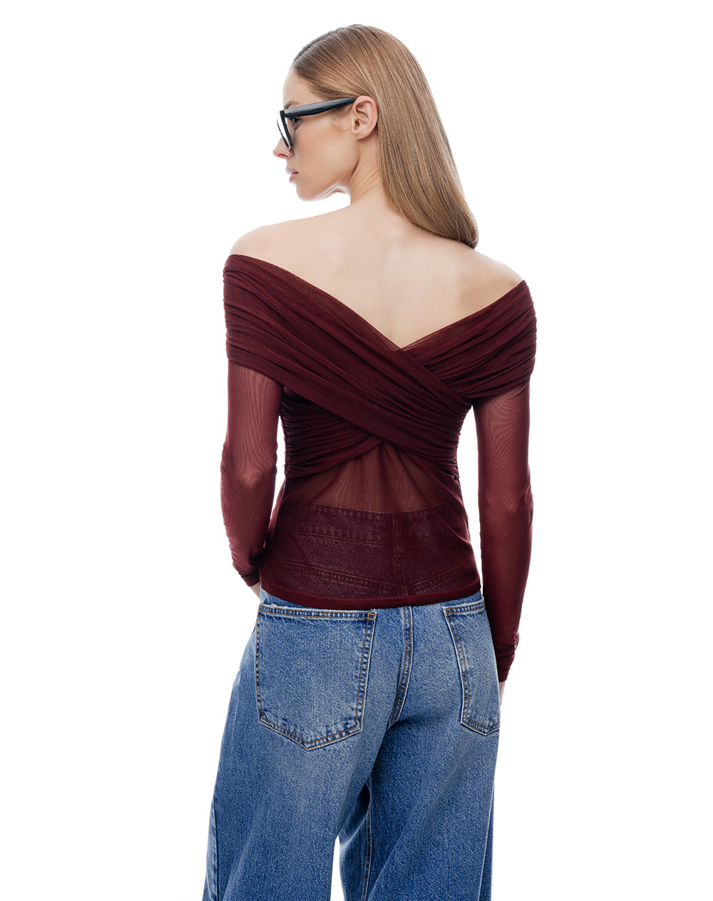 Camisa slim manga larga vino tinto mujer