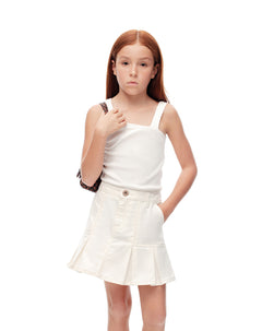 Falda tiro medio denim elástico interno blanca para niña