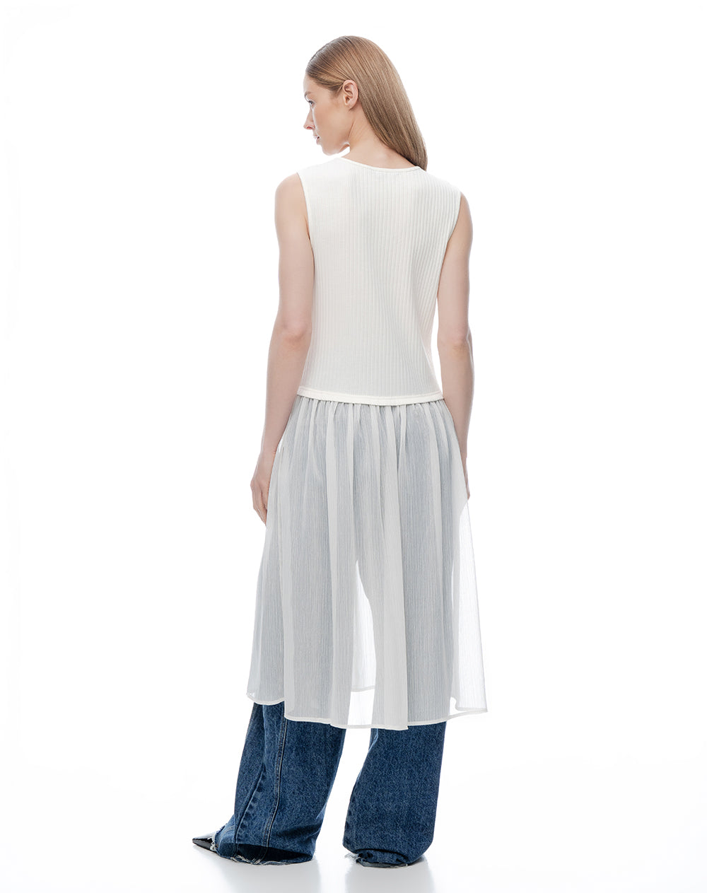 Chaleco regular largo con tul habano mujer