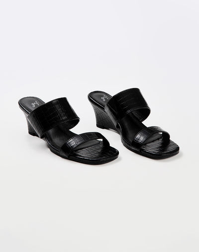 Sandalias mule de tacón ancho negras mujer