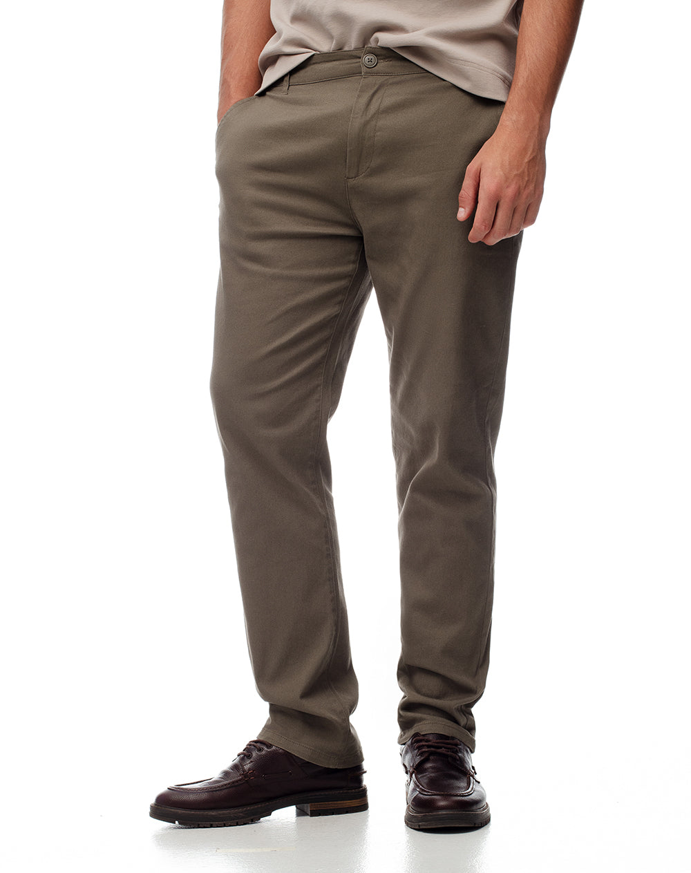 Pantalón chino slim algodón café hombre