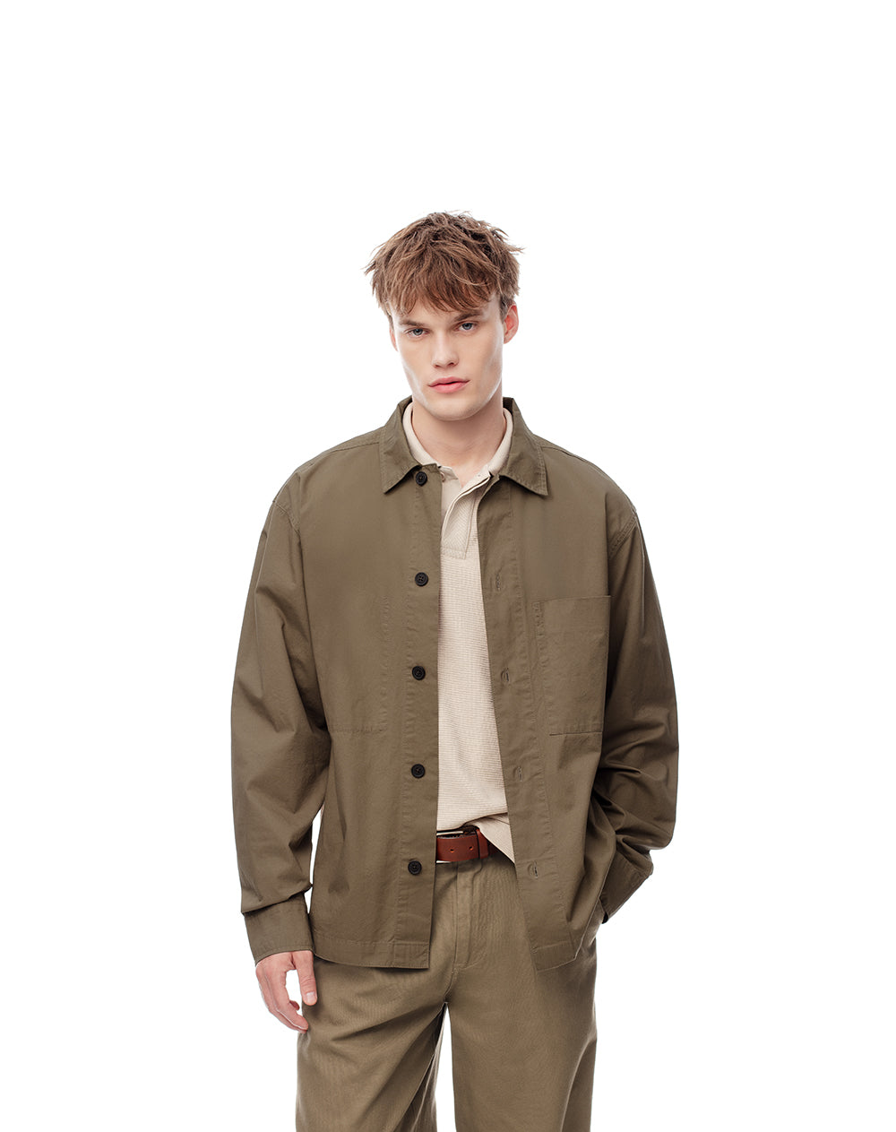 Camisa regular fit manga larga habano