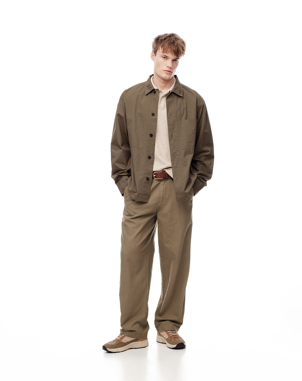 Camisa manga larga regular algodón habano hombre