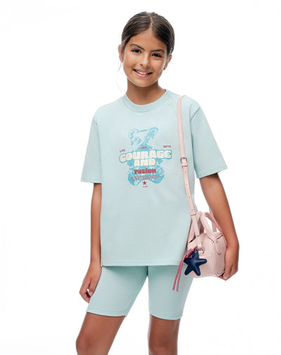 Conjunto pantalon corto camiseta azul niña