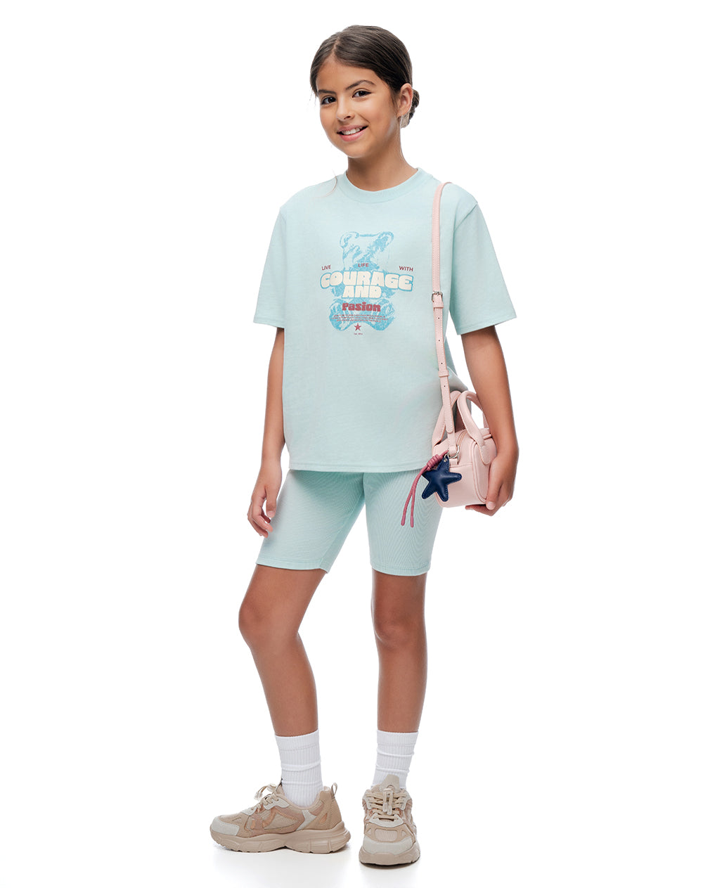 Conjunto pantalon corto camiseta azul niña