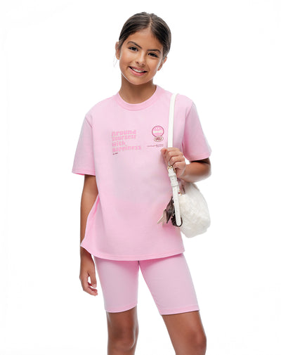 Conjunto pantalon corto camiseta rosado niña