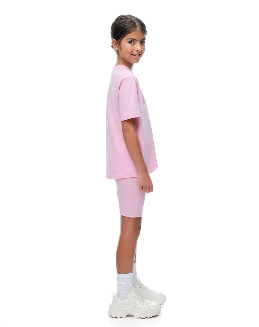 Conjunto pantalon corto camiseta rosado niña