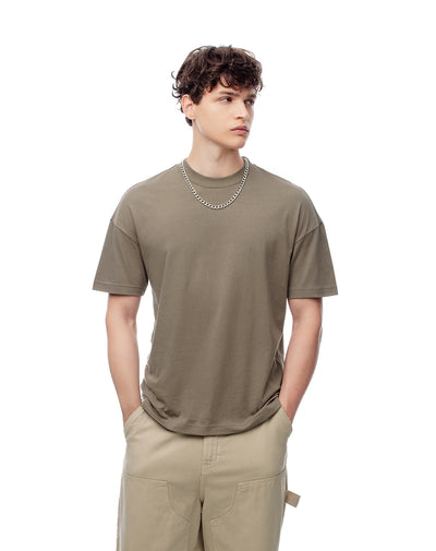 Camiseta regular algodón café hombre