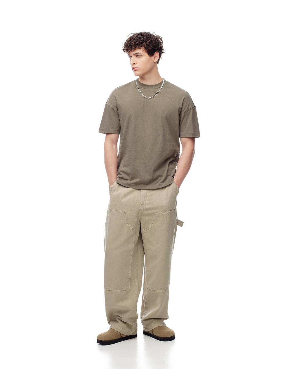 Camiseta regular algodón café hombre