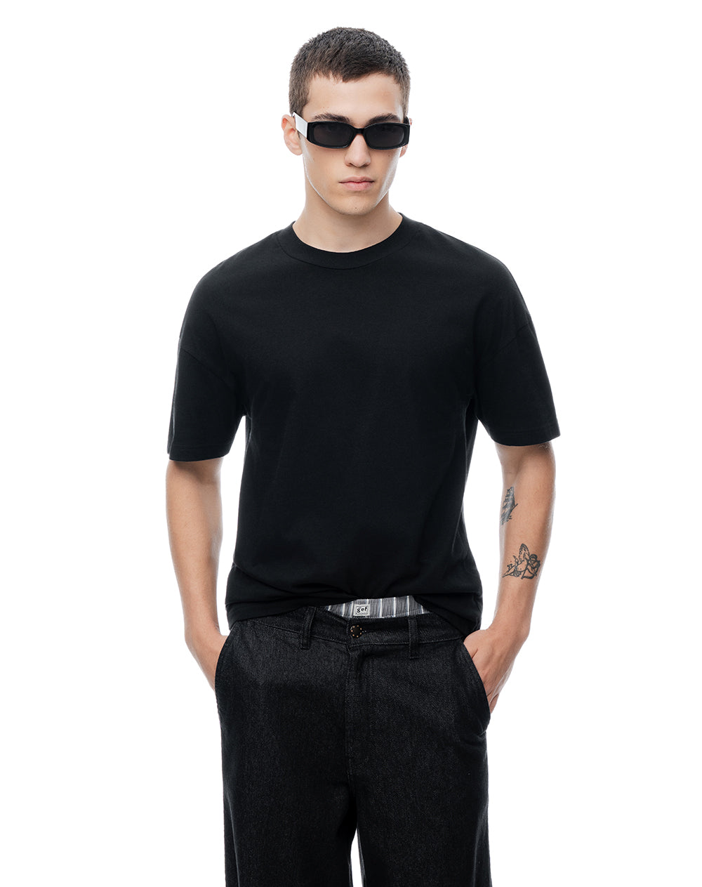 Camiseta regular algodón negra hombre