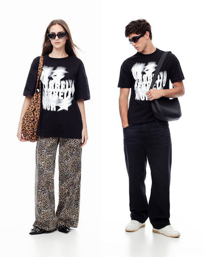Camiseta oversize algodón negra estampada unisex hombre