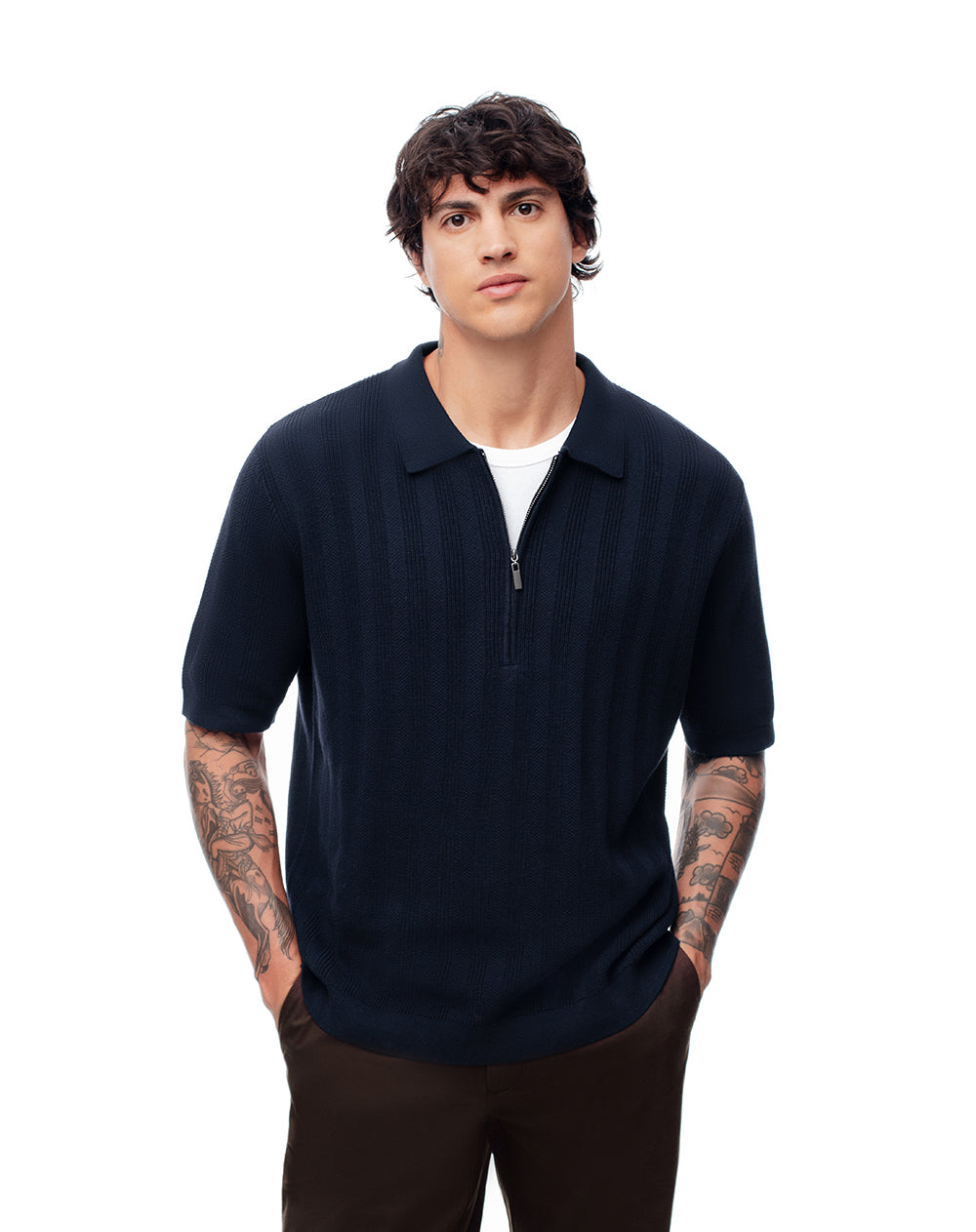 Camisa regular fit manga corta azul