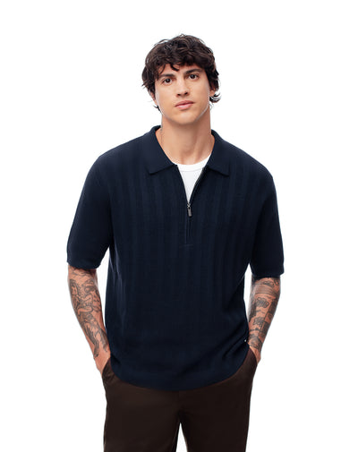 Polo regular tejido de punto algodón azul hombre