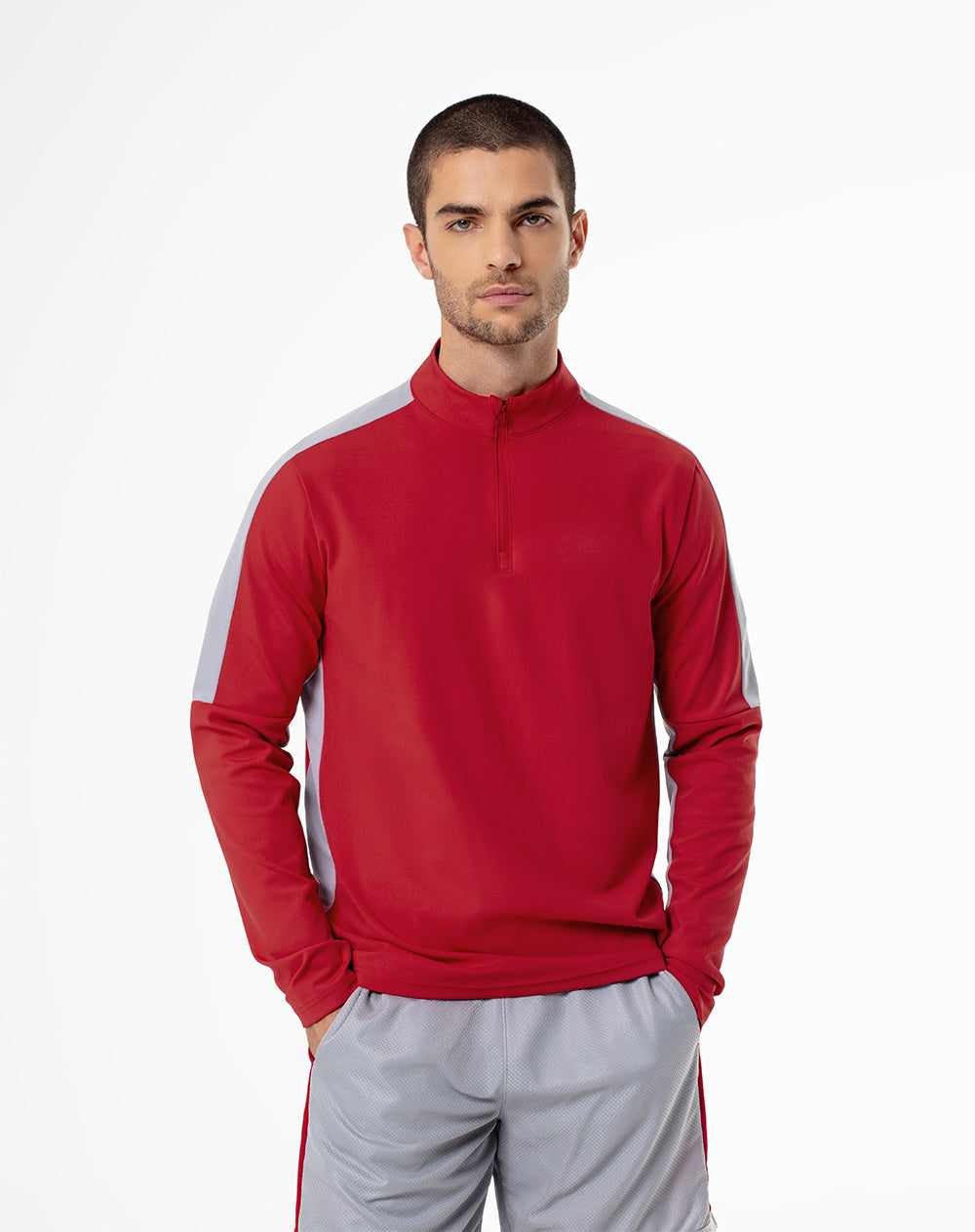 Chaqueta regular fit sin capucha rojo bloques