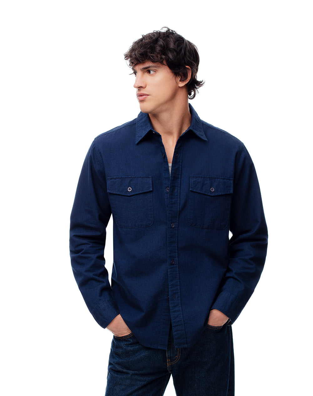 Camisa regular fit manga larga índigo oscuro