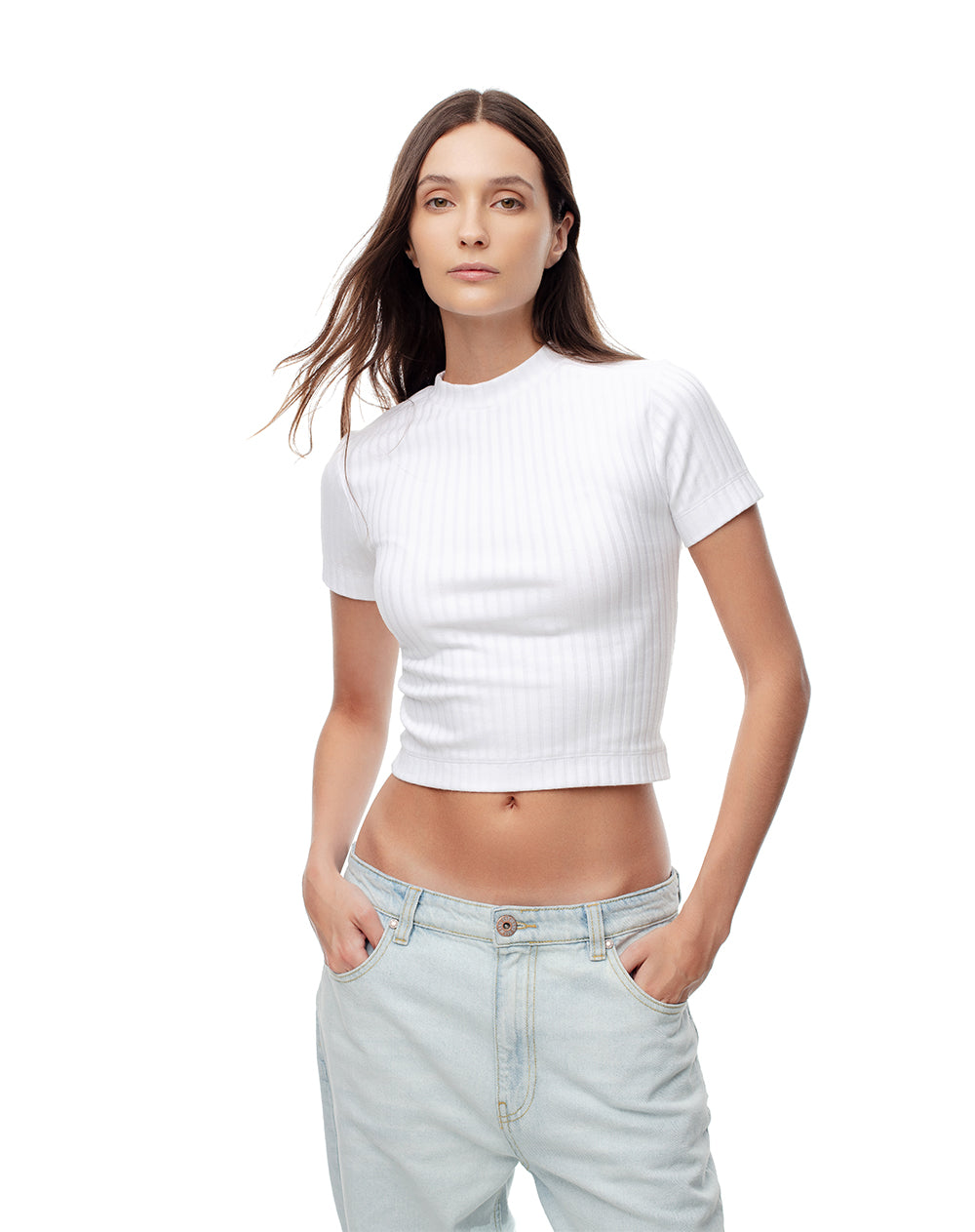 Camiseta crop slim algodón negro + blanco mujer