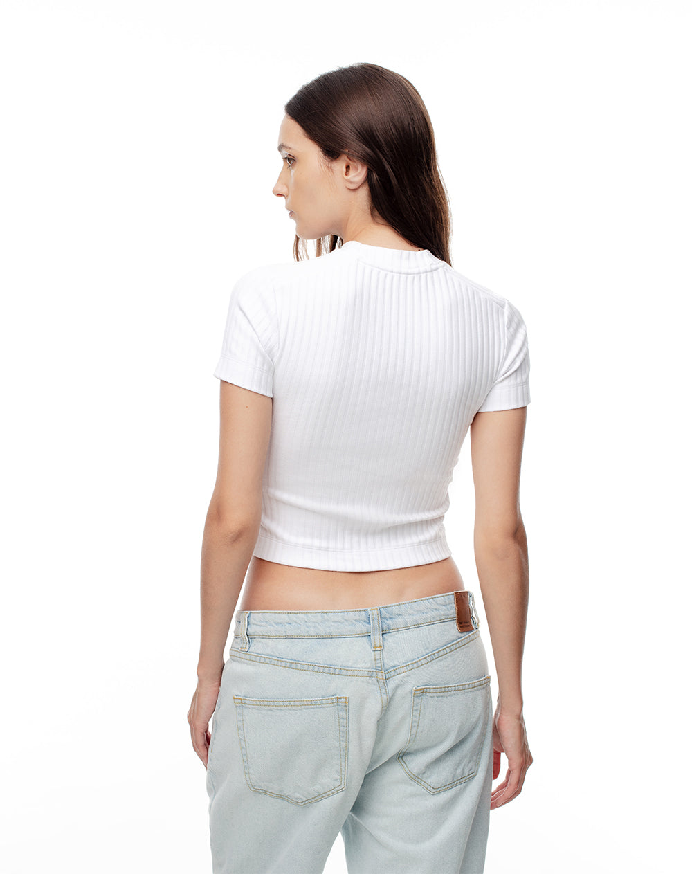 Camiseta crop slim algodón negro + blanco mujer