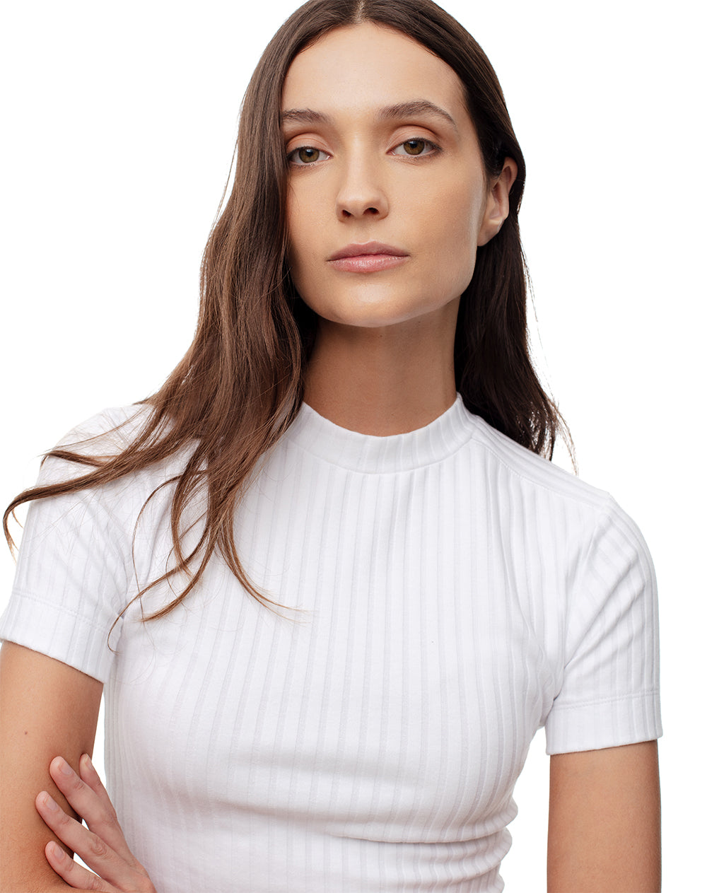 Camiseta crop slim algodón negro + blanco mujer