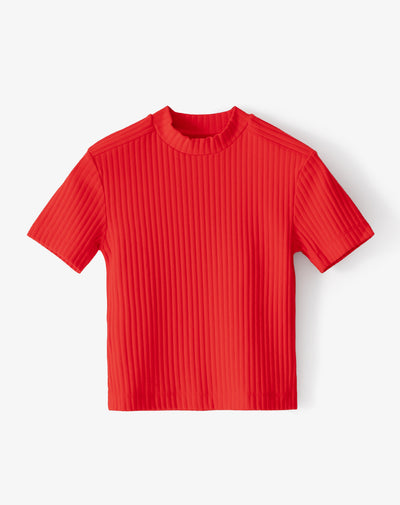 Camiseta crop slim algodón roja mujer