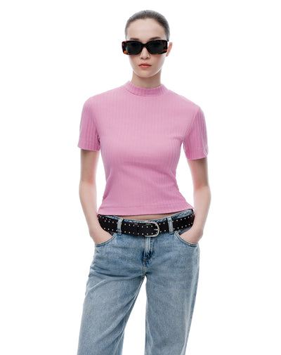 Camiseta slim fit manga corta rosada
