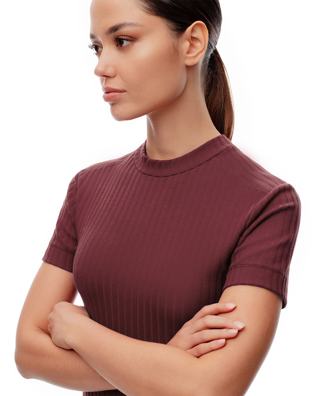 Camiseta slim algodón vino tinto mujer