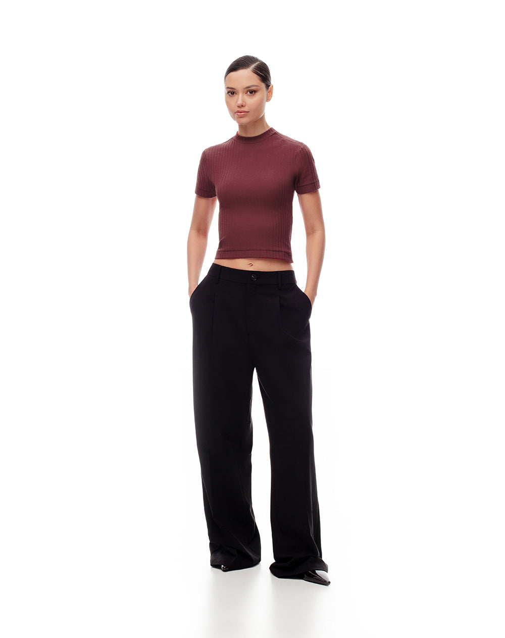 Camiseta slim algodón vino tinto mujer