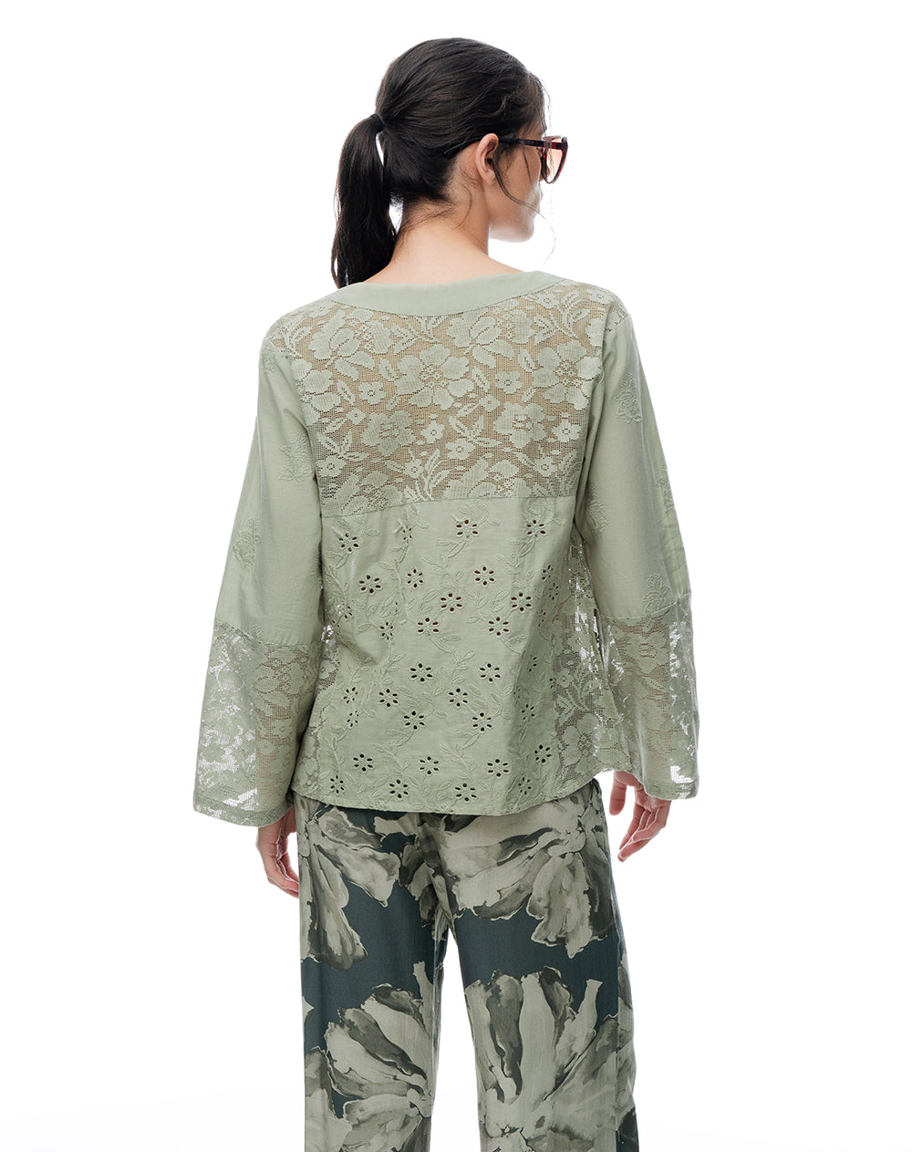 Camisa oversize manga larga verde mujer