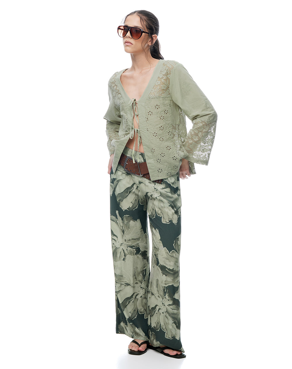 Camisa oversize manga larga verde mujer