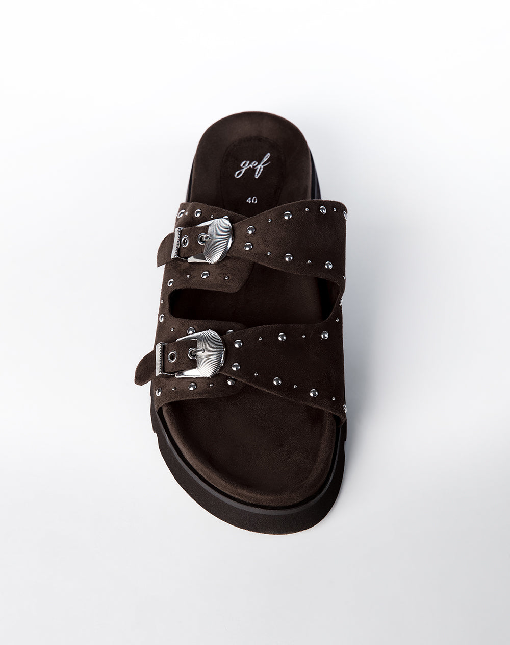 Sandalias tipo gamuza hebillas café mujer