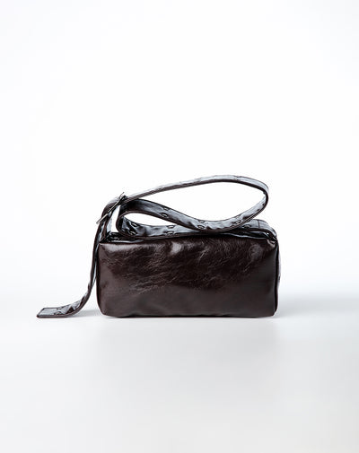 Bolso bandolera charol café mujer