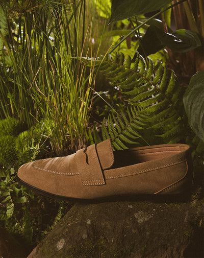 Mocasines tipo gamuza taupe mujer