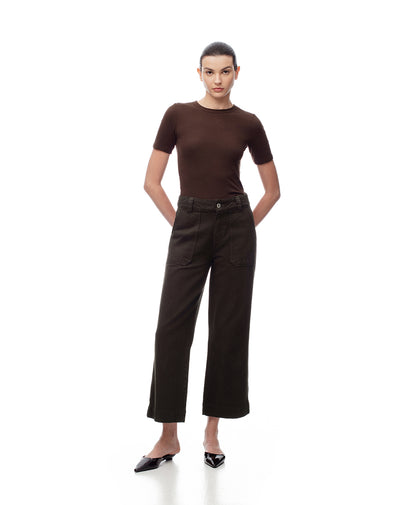 Jean culotte tiro medio chocolate mujer