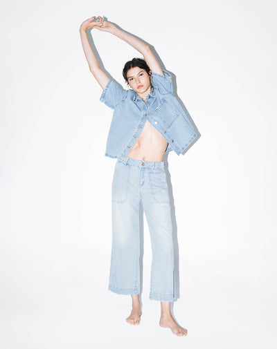 Jean culotte tiro medio índigo claro mujer