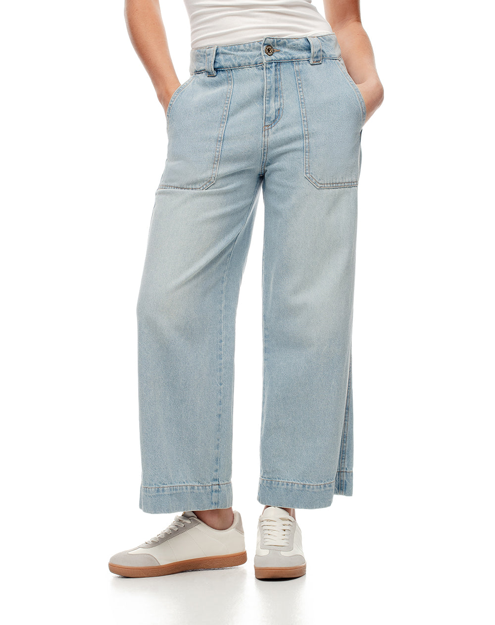 Jean culotte fit tiro medio indigo claro