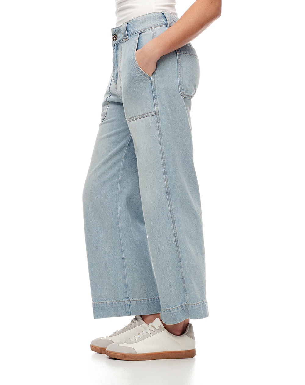 Jean culotte fit tiro medio indigo claro