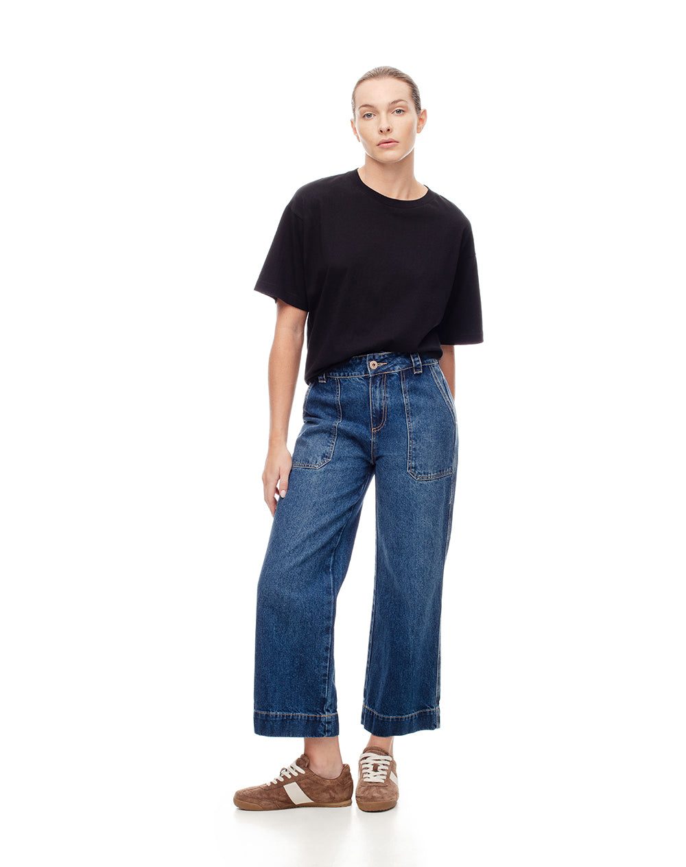 Jean culotte fit tiro medio indigo claro