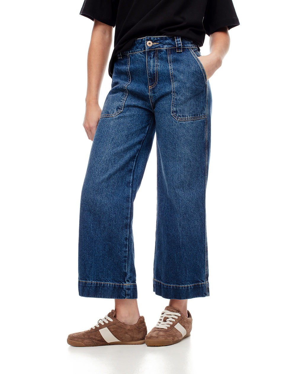Jean culotte fit tiro medio indigo claro