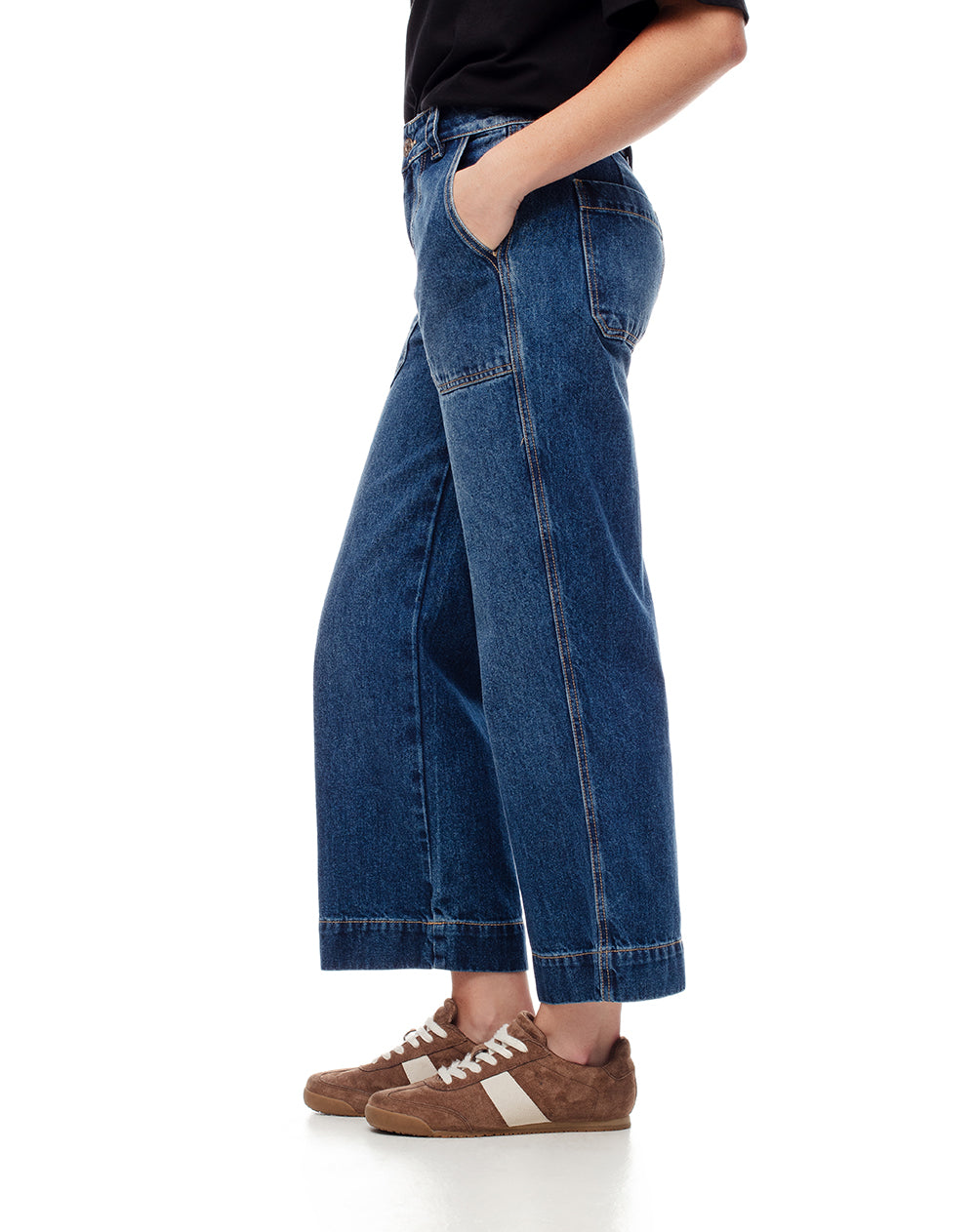 Jean culotte fit tiro medio indigo claro